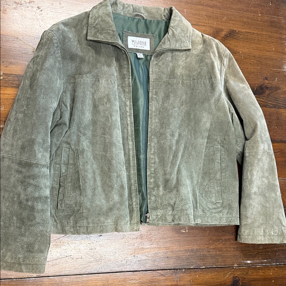 Wilsons Leather Olive Green Suede Zip Jacket